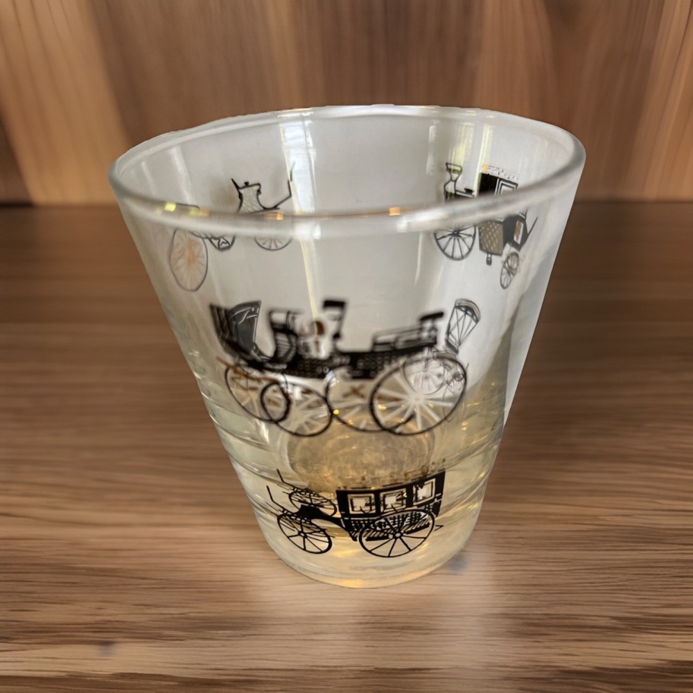 Vintage antique car Glasses (set of 6) black/white/gold Embossed